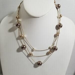 RMN ROMAN signed three strand necklace gold tone 1.1415